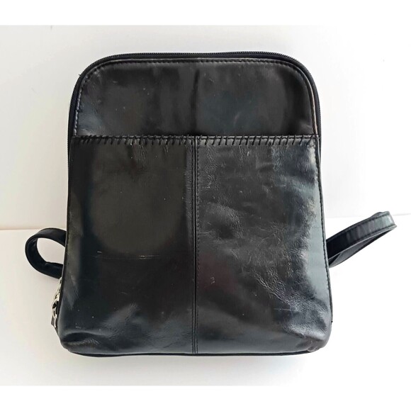 Transit Genuine Blk Genuine Leather Backpack Multi Zip Pockets 10X3X10 Packable